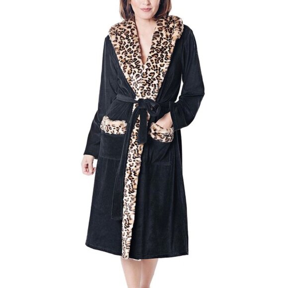 DONNA SLAYERS FABULOUS FAUX FURS Animal Print Shawl Collar Velour Long Robe  S/M - Picture 3 of 9